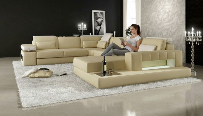 Ecksofa U-Form Wohnlandschaft Sofa Couch Polster Ecke Sofa Stoff Sofas Leder