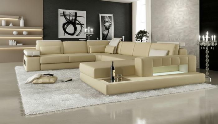 Ecksofa U-Form Wohnlandschaft Sofa Couch Polster Ecke Sofa Stoff Sofas Leder