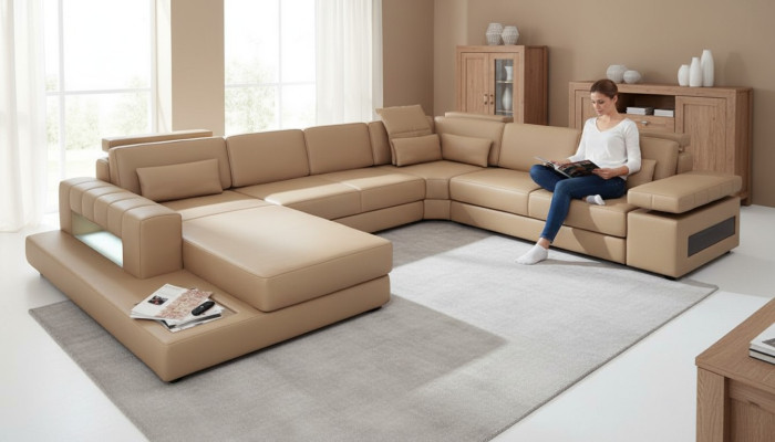 Wohnlandschaft U-Form Design Modern Sofa Couch Ecksofa Leder Polster Neu