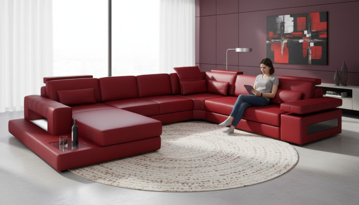 Eckcouch in U-Form aus hochwertigem Premium-Lederfaserstoff
