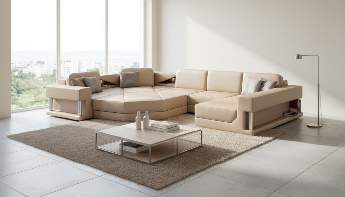 Ecksofa Sofa Couch Polster Garnitur Leder Sofas Ecke Wohnlandschaft U Form xxl