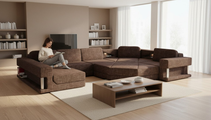 Design Ecksofa U-form Bettfunktion Couch Textil Sofas Schlafsofa Leder Stoff Neu