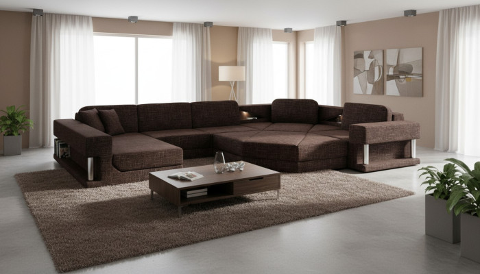Design Ecksofa U-form Bettfunktion Couch Textil Sofas Schlafsofa Leder Stoff Neu