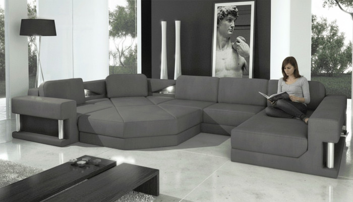 Design Couch Polster Textil Modern Schlaf Bettfunktion Ecksofa U-Form Sofa Stoff