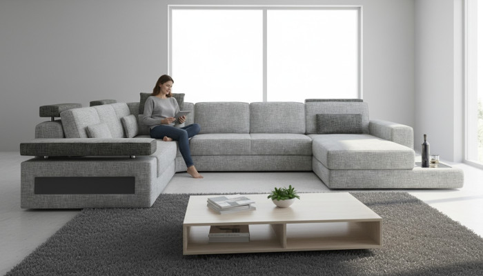 Wohnlandschaft Couch Eck U Form Sofa Eckcouch Ecksofa XXL Stoff Polster