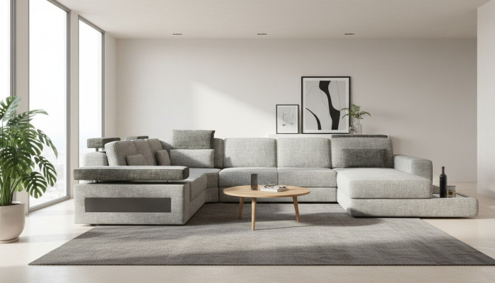 Wohnlandschaft Couch Eck U Form Sofa Eckcouch Ecksofa XXL Stoff Polster