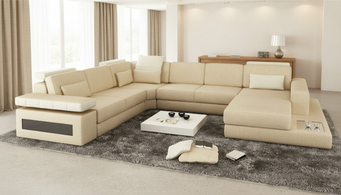 Designer Couch U Form Ecksofa Polster Couch Leder Wohnlandschaft Neu