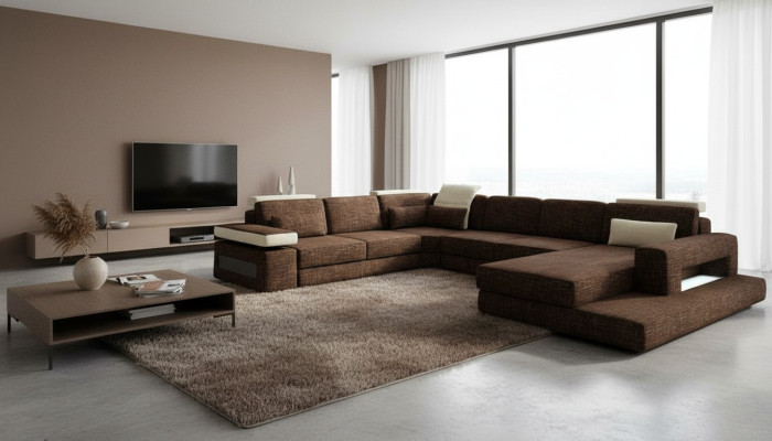 U-Form Couch Design Polster Eck Modern Sofas Textil Wohnlandschaft Ecksofa Stoff