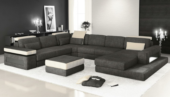 Ecksofa Couch Design Polster Textil Neu Wohnlandschaft U-Form Bettfunktion Stoff
