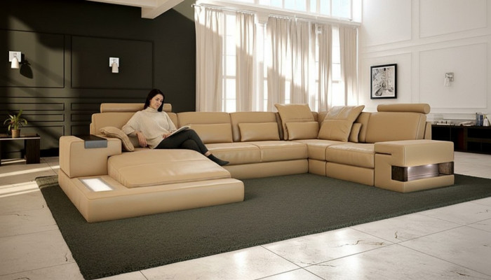 Design Polster Modern Leder Bettfunktion neu Stoff Ecksofa U-Form Sofa Couch