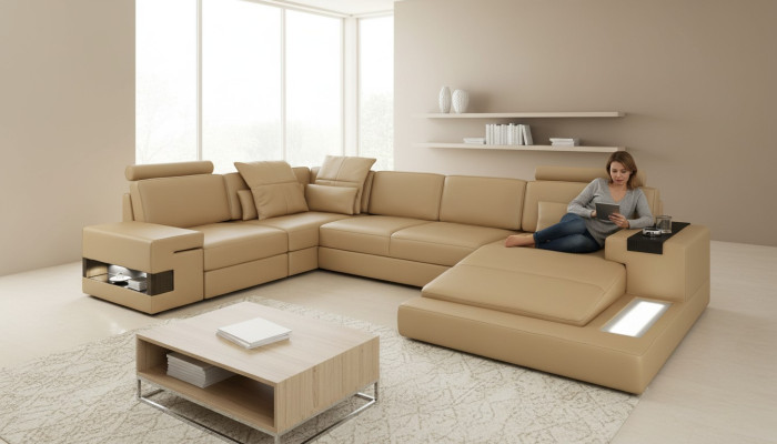Ecksofa U-Form Sofa Wohnlandschaft Polster Bettfunktion Design Modern Neu