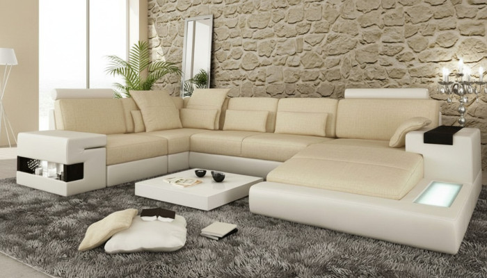 Ecksofa Sofa U-Form Ledersofa Couch Wohnlandschaft Design Modern Sofa