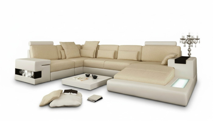 Ecksofa Sofa U-Form Ledersofa Couch Wohnlandschaft Design Modern Sofa