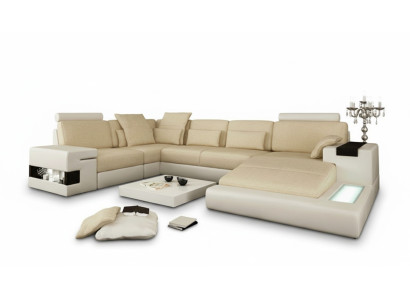 Ecksofa Sofa U-Form Ledersofa Couch Wohnlandschaft Design Modern Sofa