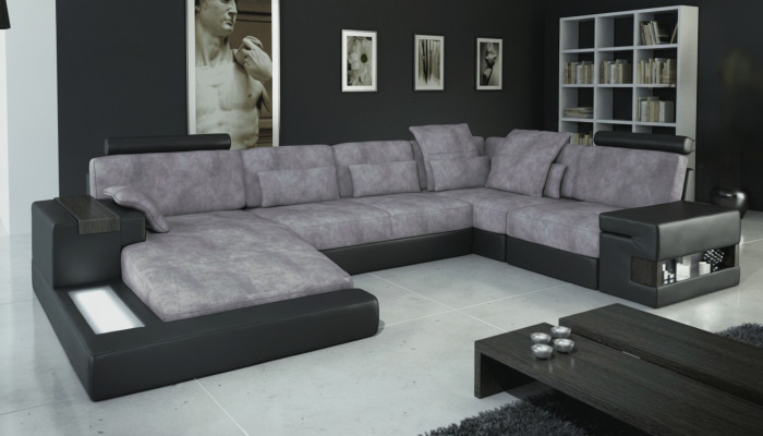 Designer Moderne Luxus Textil Sofa U-Form Möbel mit Bett Funktionen grau NEU