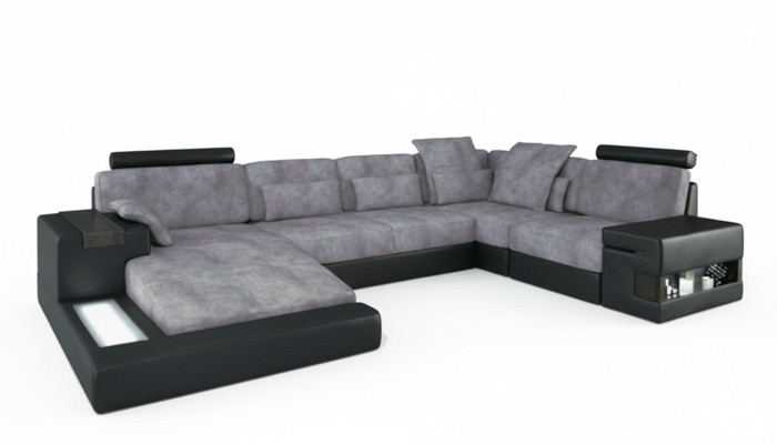 Designer Moderne Luxus Textil Sofa U-Form Möbel mit Bett Funktionen grau NEU
