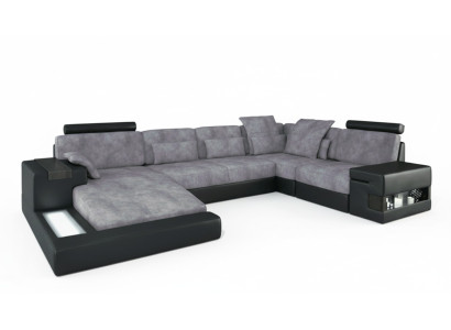 Designer Moderne Luxus Textil Sofa U-Form Möbel mit Bett Funktionen grau NEU