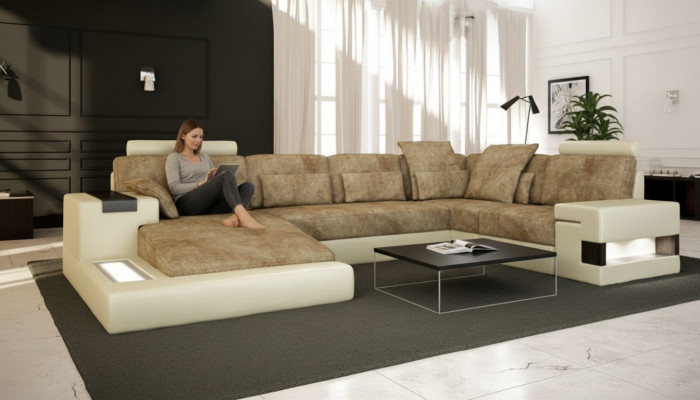 Wohnlandschaft Sofa Couch Polster Vintage Sofas Ecke Ecksofa U-Form Neu