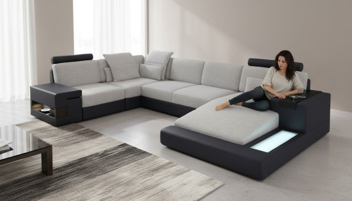 Design Sofas Wohnlandschaft Ecksofa Leder U Form Sofa Couch Polster Couchen Neu