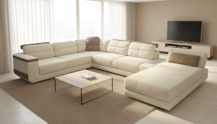 Design Ecksofa U-Form Modern Sofa Wohnlandschaft Polster Bettfunktion Möbel Neu
