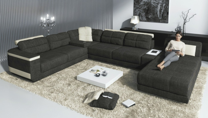 Designer U-Form Ecksofa XXL Wohnlandschaft Sofa Couch Polster Sofa Ecke Neu