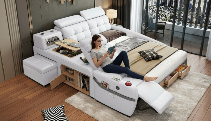 Bett Massage Liege Multifunktion Betten Polster USB Regal Leder Polster Luxus