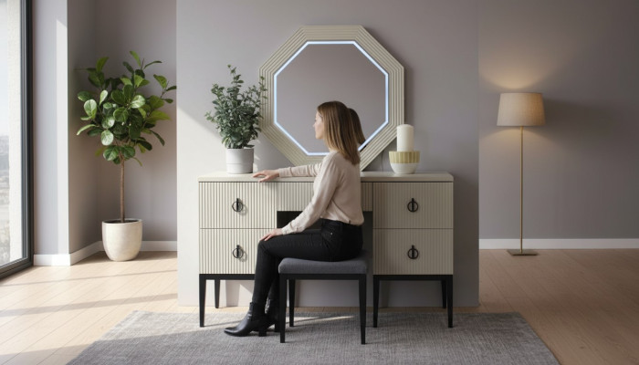 Praktisch Modern und Neu Schlafzimmer Schminktisch mit Spiegel und Hocker
