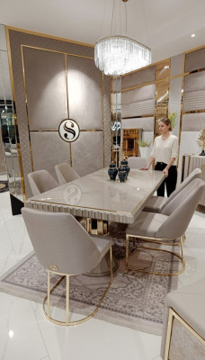 Luxus Tisch Beige Edelstahl Tische Italienisches Design Esstische Esstisch Neu
