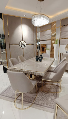 Luxus Tisch Beige Edelstahl Tische Italienisches Design Esstische Esstisch Neu
