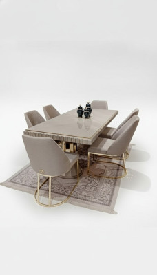 Luxus Tisch Beige Edelstahl Tische Italienisches Design Esstische Esstisch Neu