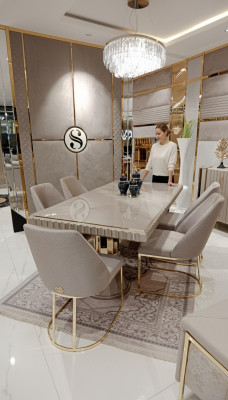 Modern Möbel Set 6x Stühle Esszimmer Polster Stühle Textil Stuhlgruppe