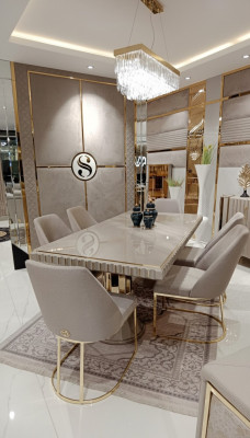 Modern Möbel Set 6x Stühle Esszimmer Polster Stühle Textil Stuhlgruppe