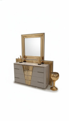 Modern Kommode mit Spiegel Luxus Moder design Schlafzimmer Holz Set 2tlg.