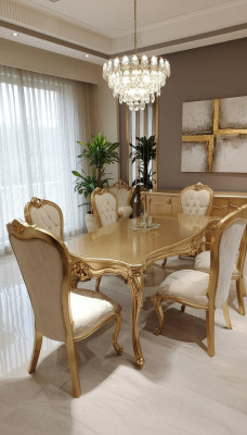 Klassisch Esstisch 200x110cm Gold Luxus Holztisch Ess Küche Neu Design Tische