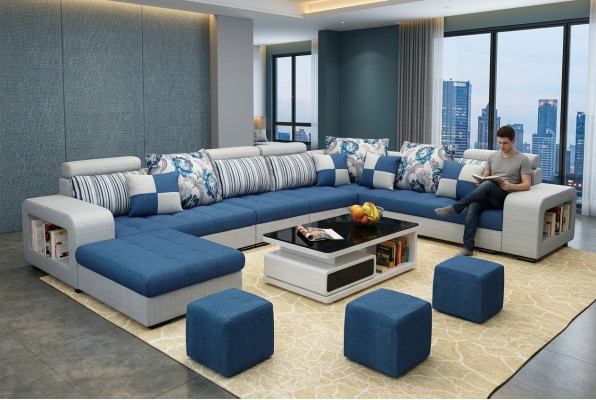 Ecksofa U-form Luxus Textil Polster Modern Relax Sitz Möbel Wohnlandschaft Möbel