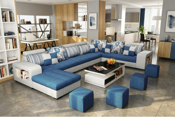 Ecksofa U-form Luxus Textil Polster Modern Relax Sitz Möbel Wohnlandschaft Möbel