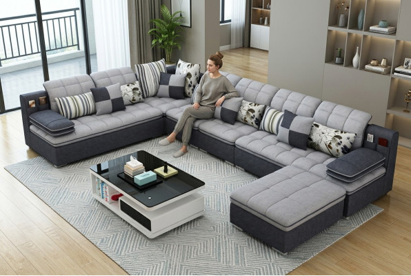 Möbel Wohnlandschaft Luxus Ecksofa U-form Polster Sofas Relax Couch Textil Sitz