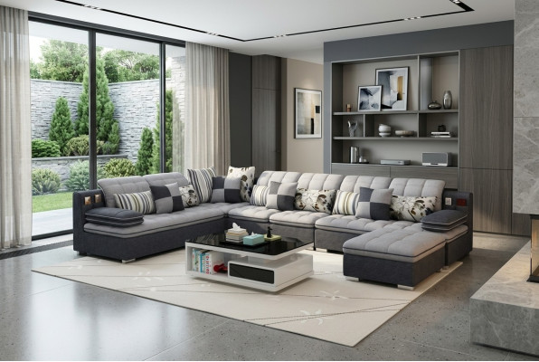 Möbel Wohnlandschaft Luxus Ecksofa U-form Polster Sofas Relax Couch Textil Sitz