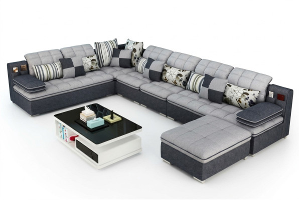 Möbel Wohnlandschaft Luxus Ecksofa U-form Polster Sofas Relax Couch Textil Sitz
