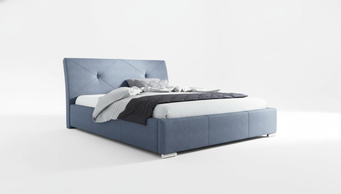 Blaues Polster Bett Doppel Hotel Betten Schlafzimmer Bettrahmen Stoff Blau Holz