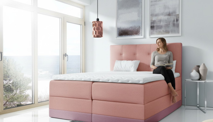 Ehebett Bett Rosa Polsterbett Betten Boxspring Bett Doppelbett mit Matratze Neu