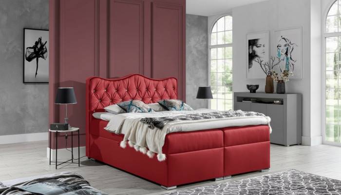 Doppelbett Bett Boxspringbett mit Bettkasten Ehebett Betten Polsterbett Rot Neu