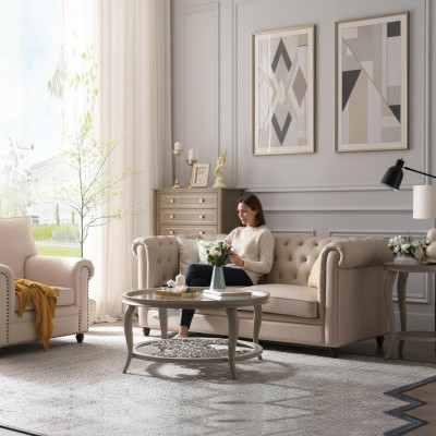 Sofagarnitur Chesterfield 321 Wohnlandschaft Sitz Design Couch Sofas Ledersofa