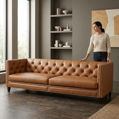 Sofa 4 Sitzer Polstersofa Modern Sitz Polyester Design Couch Orange