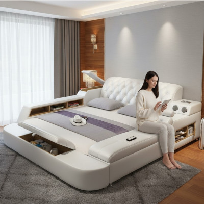 Design Multifunktion Bett XXL Big Betten Leder Hotel Polster 150x200cm