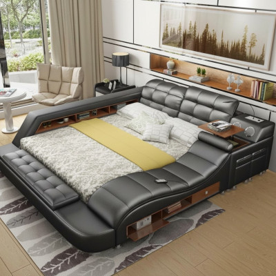 Bett Doppel Regale Leder Polster Betten Multifunktion mit Neu Massagefunktion 