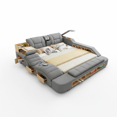 Design Leder Betten Hotel Doppel Neu Multifunktions Bett Bluetooth Boxen