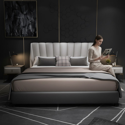 Luxus Doppel Hotel Betten 180x200cm Schlaf Zimmer Grau Leder Bett