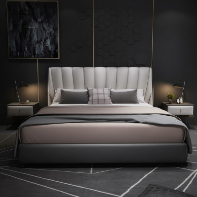 Luxus Doppel Hotel Betten 180x200cm Schlaf Zimmer Grau Leder Bett