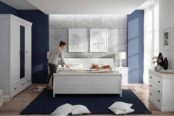 Möbel Schlafzimmer Set Design Bett 2x Nachttisch Kommode Kleiderschrank Neu 5tlg
